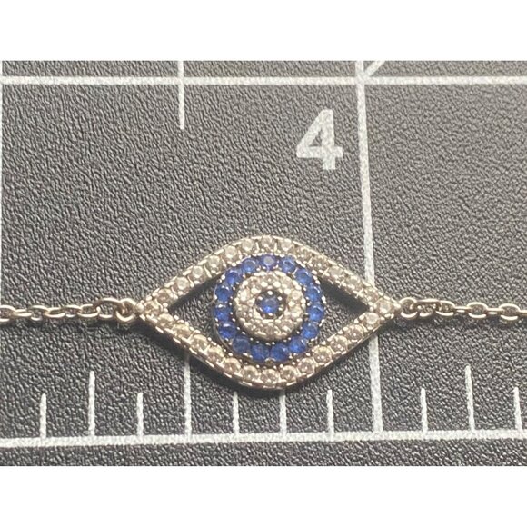 Sterling Silver Evil Eye Bracelet 925 Blue CZ Adjustable 7-8" Protection Dainty - Picture 8 of 10